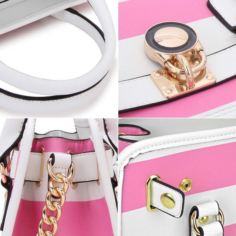 Dasein Women Handbags Top Handle Satchel Purse Shoulder Bag Hobo Bag Work Bag Set 2pcs (Pink/White) - Image 4